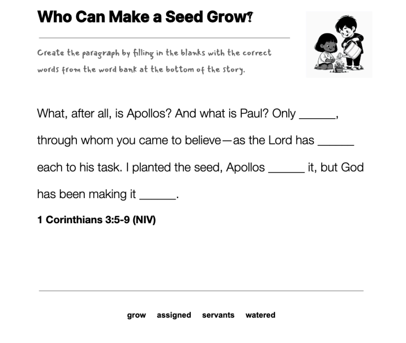 Who Can Make a Seed Grow? fill-in-the-blank